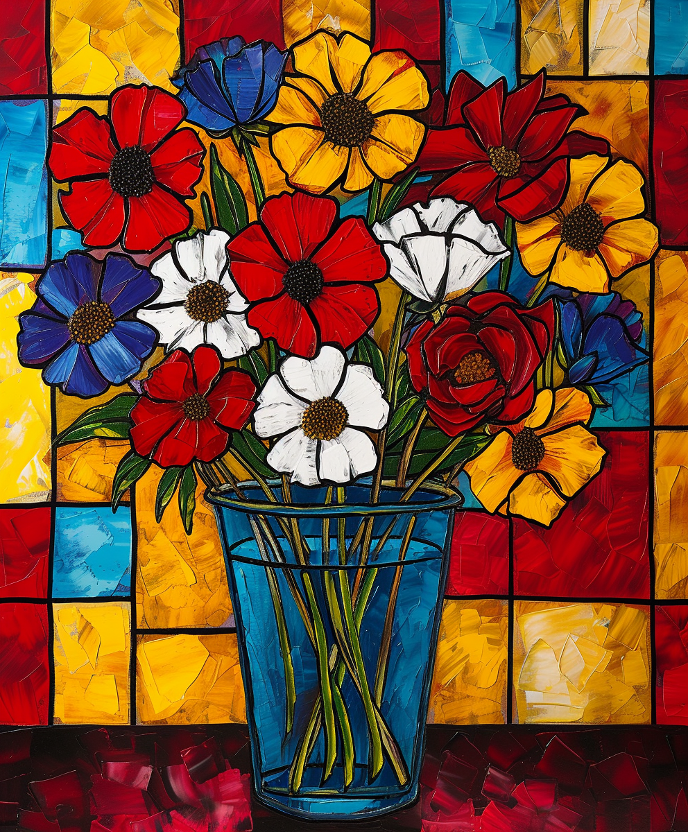 Glass Vase Of Abstract Flowers Diamond Art Kit