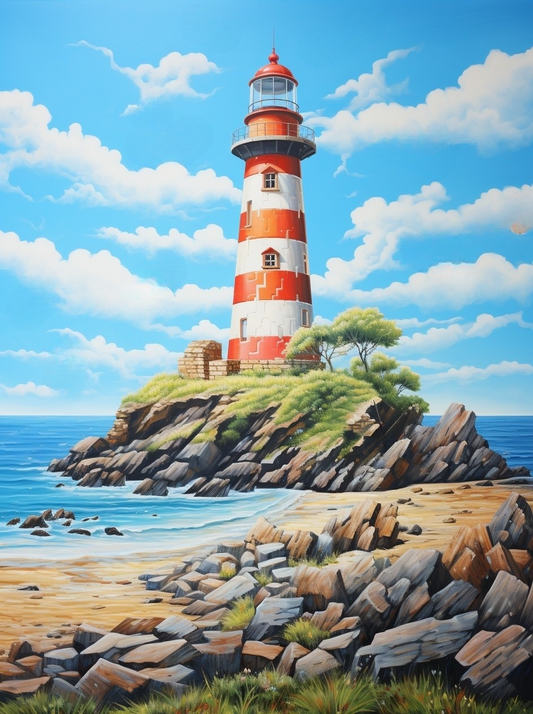 Red White Lighthouse Diamond Art Kit