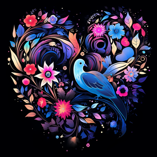 Flower Heart And Bluebird Diamond Art Kit