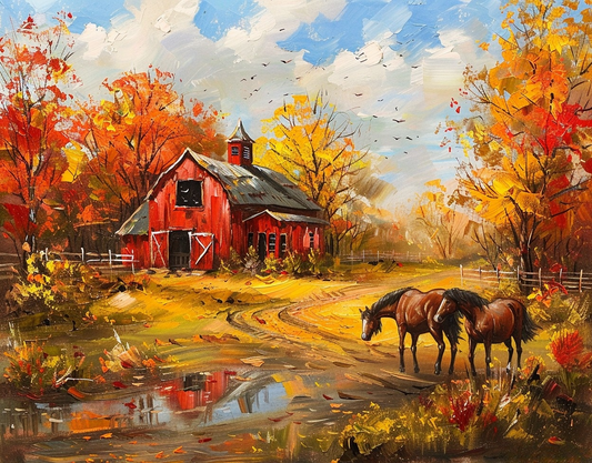Two Brown Horses Farm Diamond Art Kit