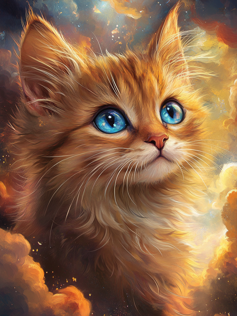Blue Eyed Kitten Clouds Diamond Art Kit
