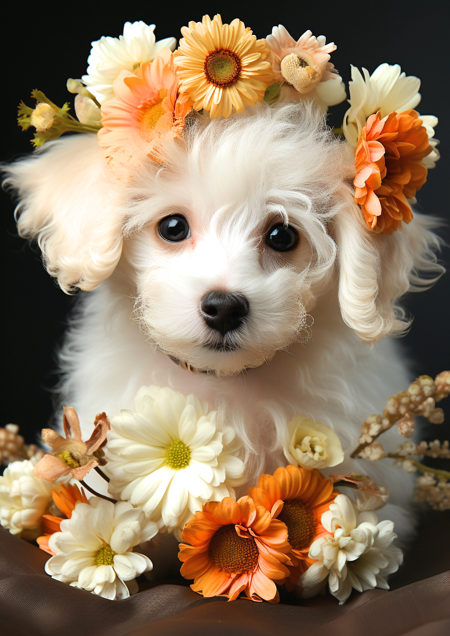 White Poodle Puppy Flowers Diamond Art Kit