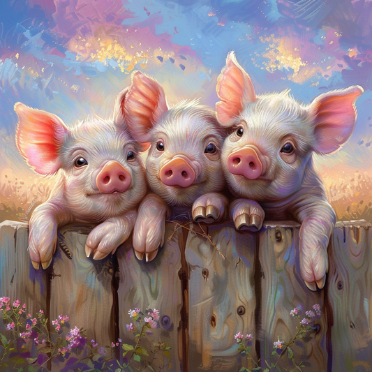 Purple Flower Three Pigs Diamond Art Kit