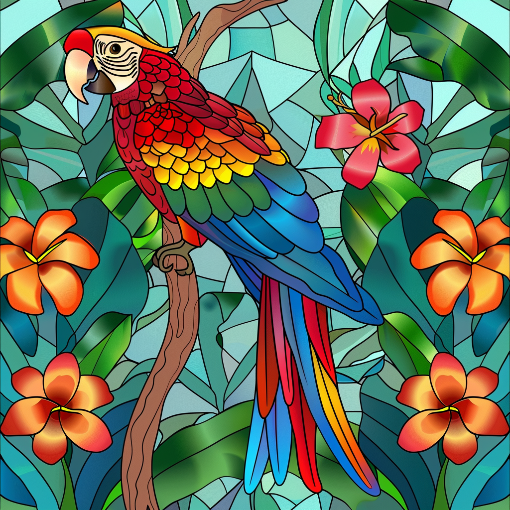 Tropical Flowers And Parrot Diamond Art Kit