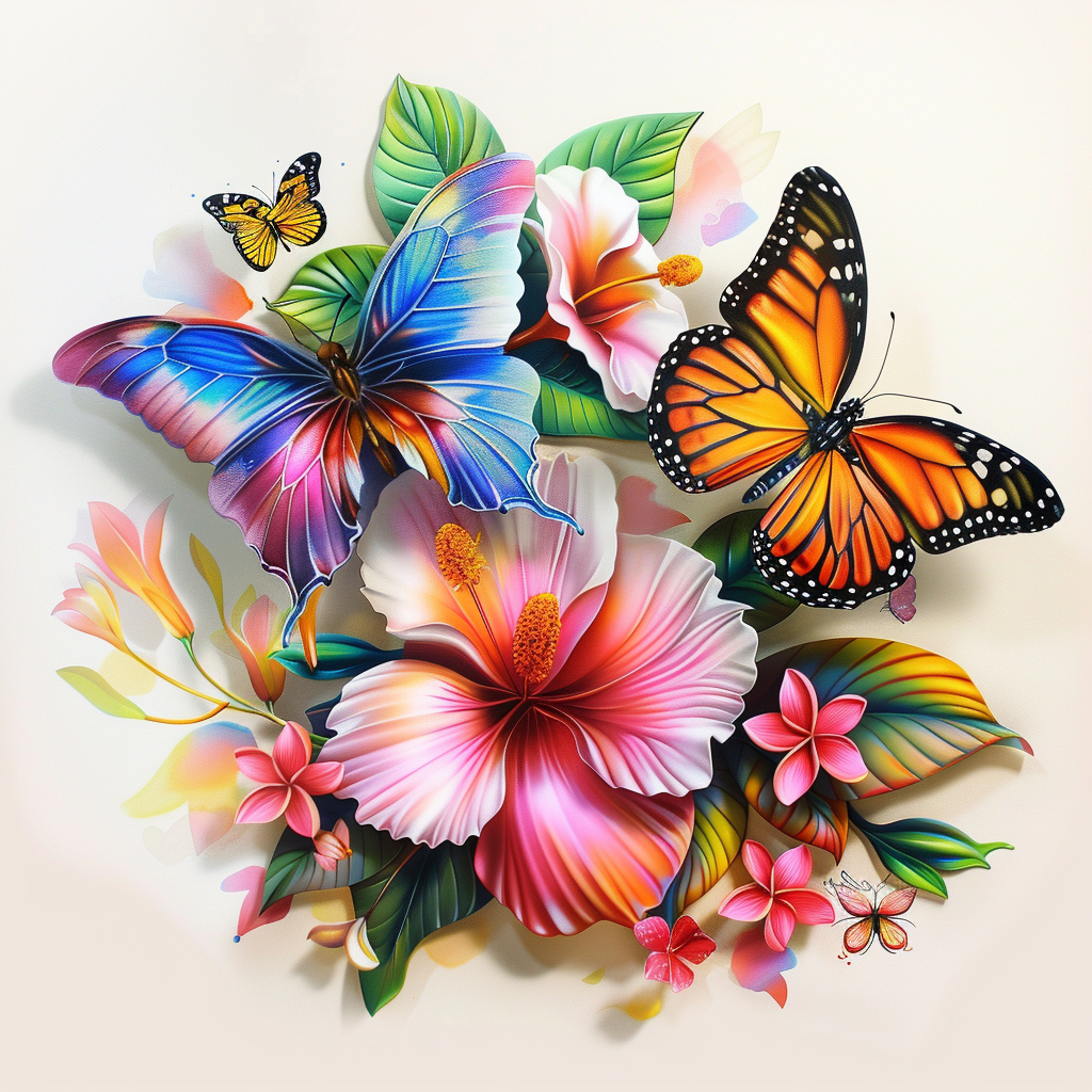 Hibiscus Three Butterflies Diamond Art Kit