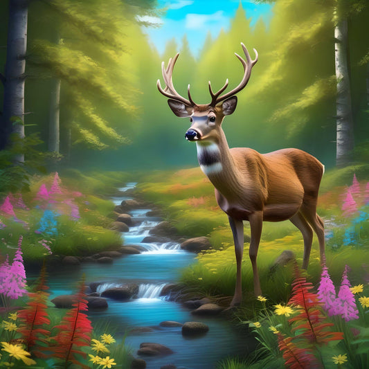 Flower Along The River Deer Diamond Art Kit