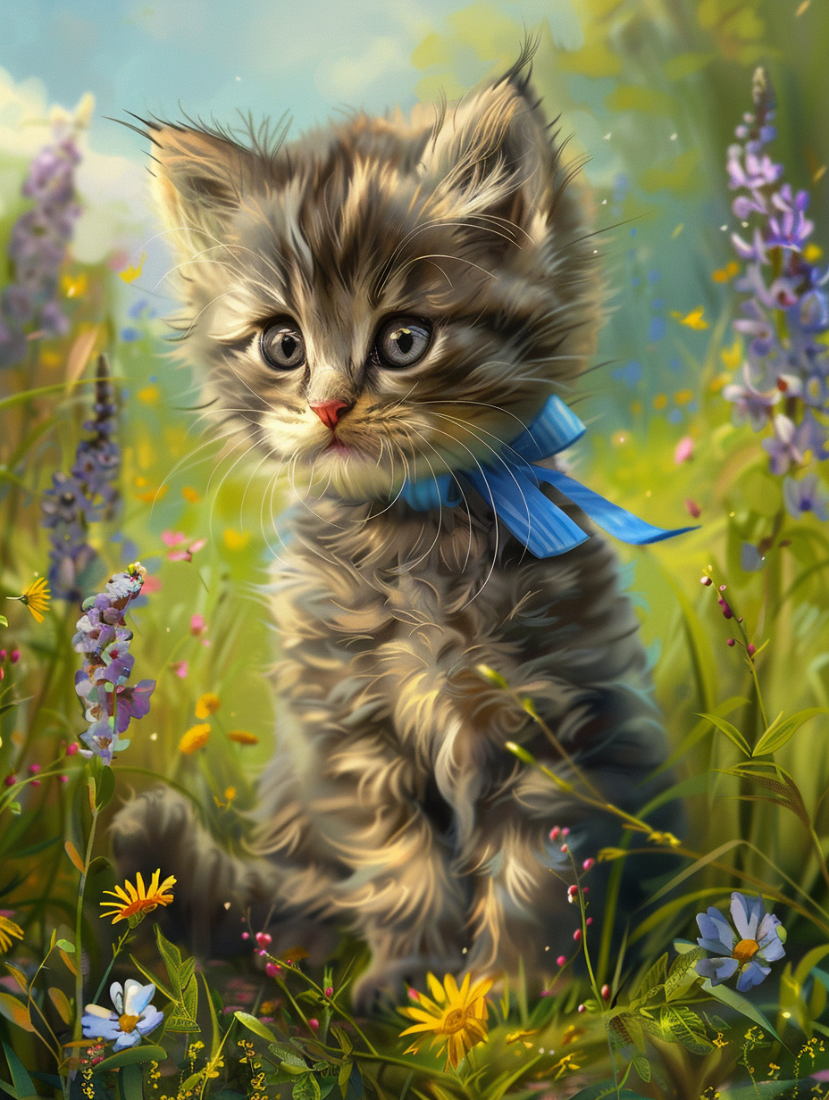Blue Bow Kitten Diamond Art Kit