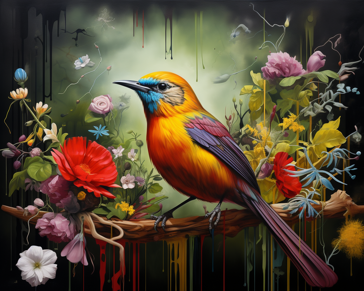 Abstract Yellow Bird On A Branch Diamond Art Kit