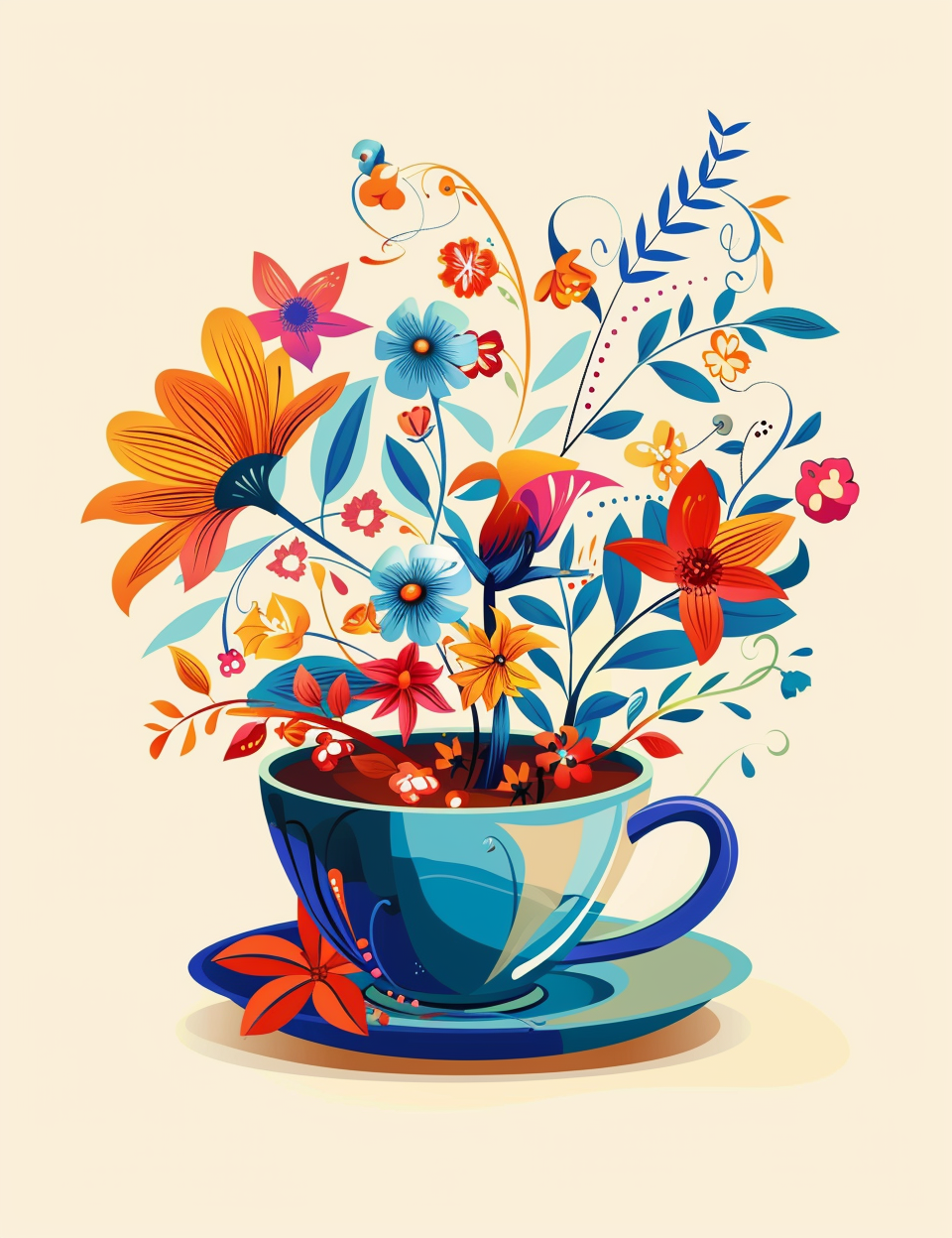 Blue Teacup Flowers Diamond Art Kit