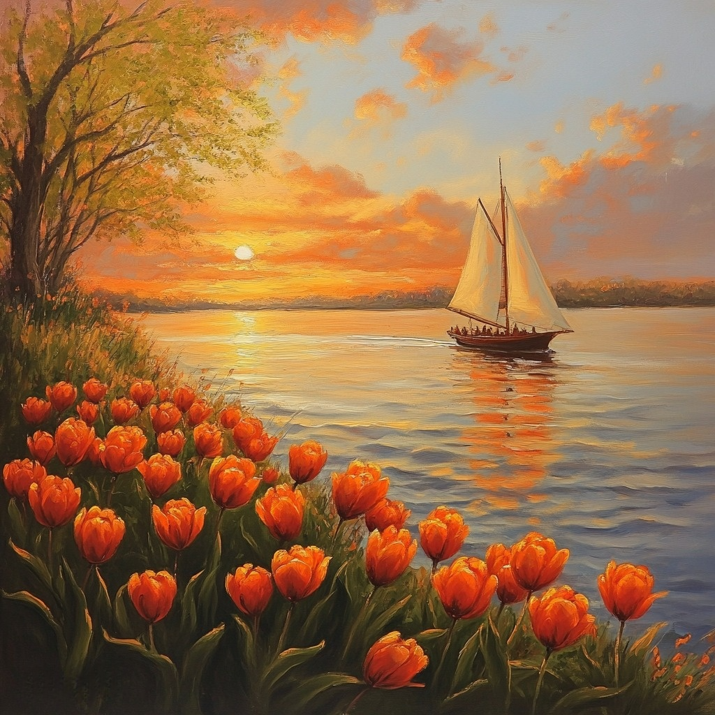 Vibrant Tulips Sailboat Diamond Art Kit