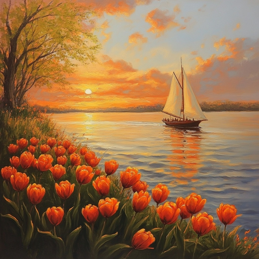Vibrant Tulips Sailboat Diamond Art Kit