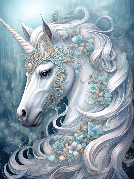 Flowery White Unicorn Diamond Art Kit
