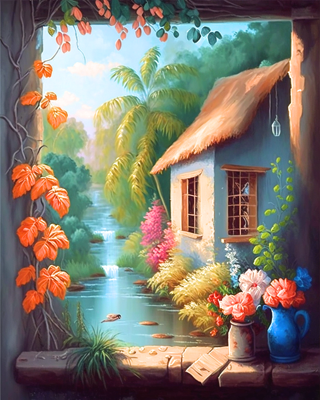 Tropical River Hut Diamond Art Kit