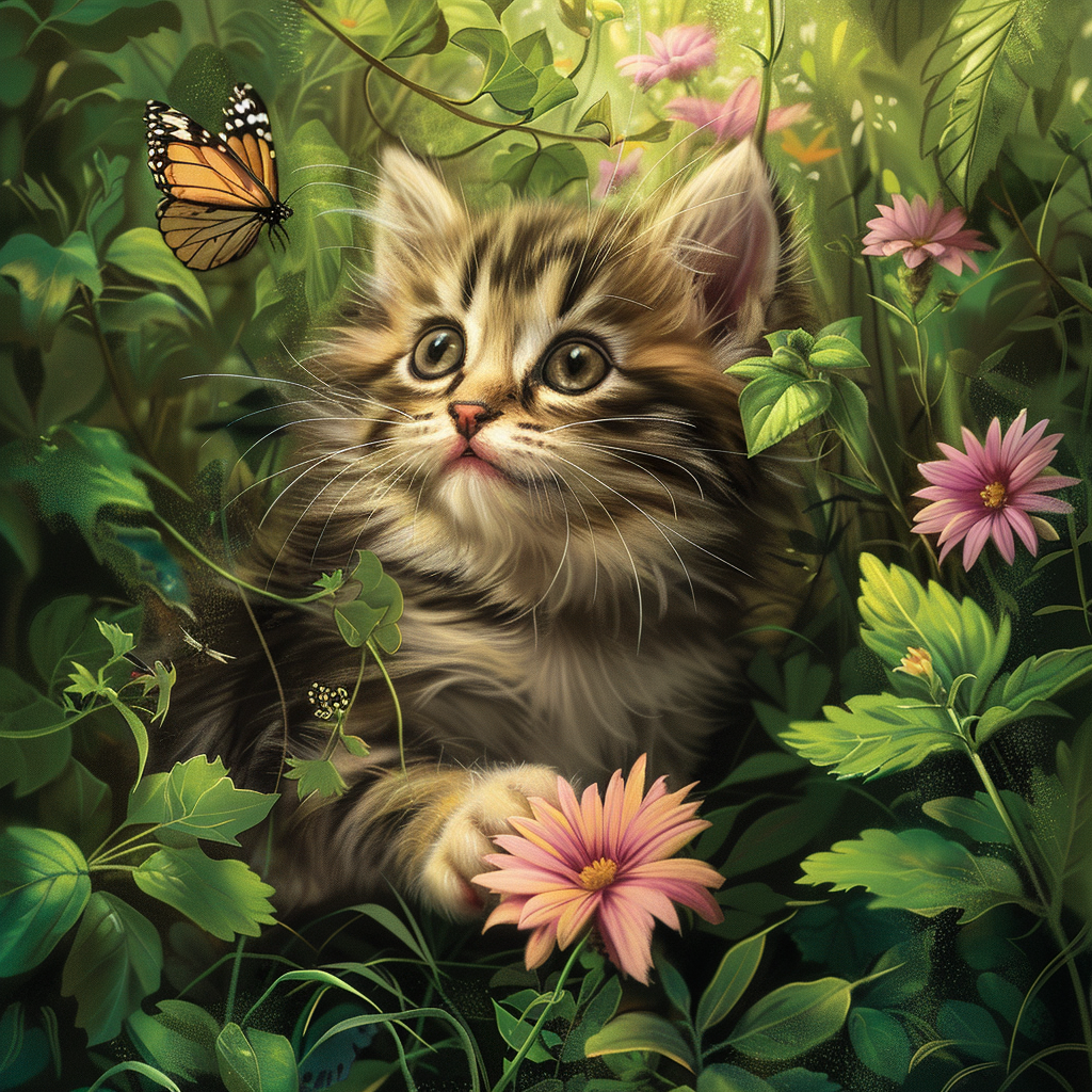 Kitten In Pink Daisies Diamond Art Kit