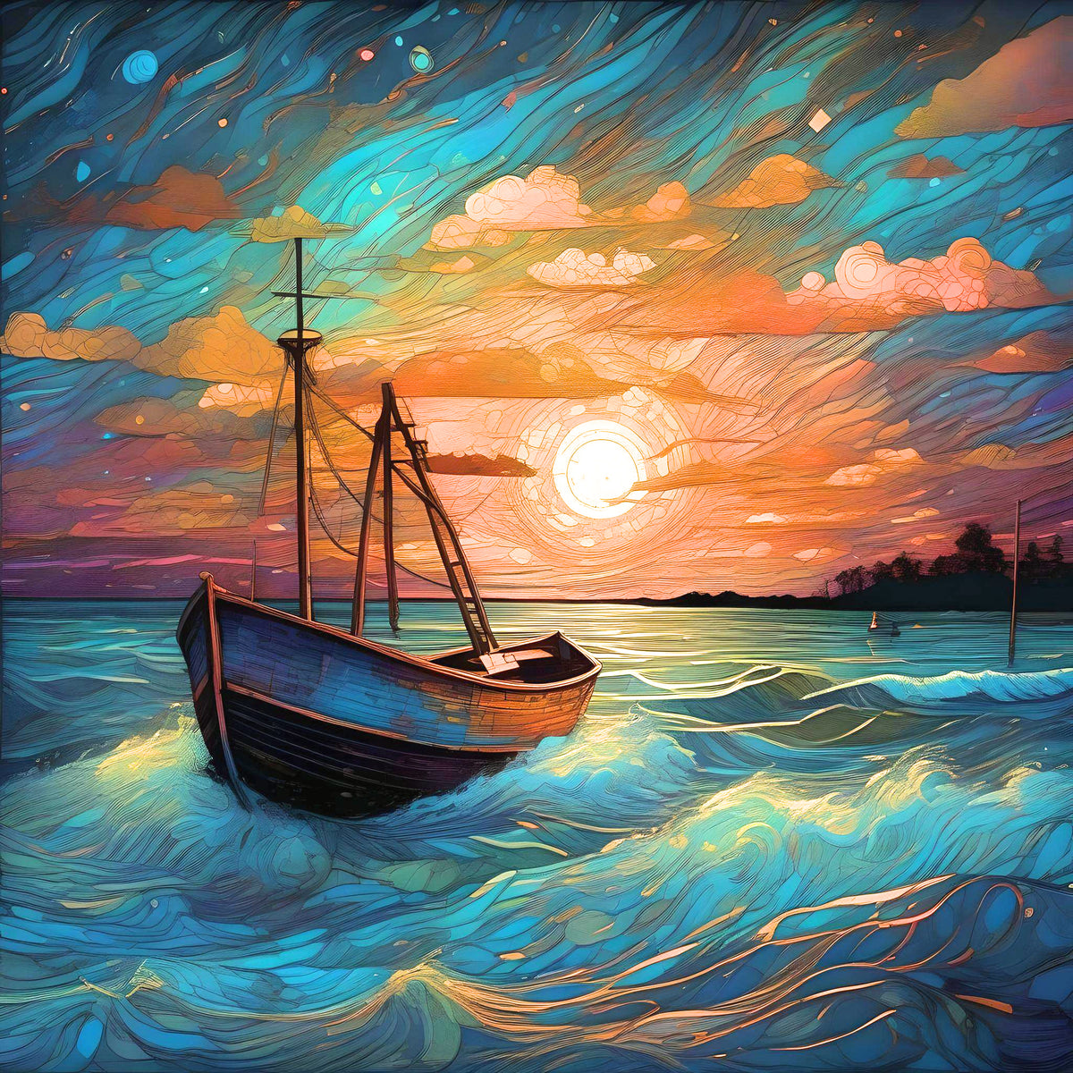 Rough Wave Boat Diamond Art Kit