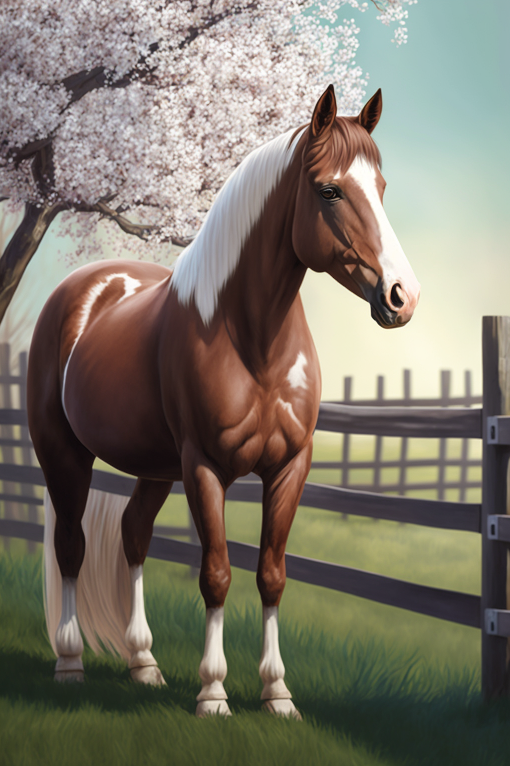 Brown Whitehorse Cherry Blossoms Diamond Art Kit