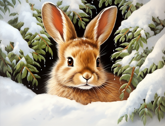 Rabbit In The Snowing Branches Diamond Art Kit