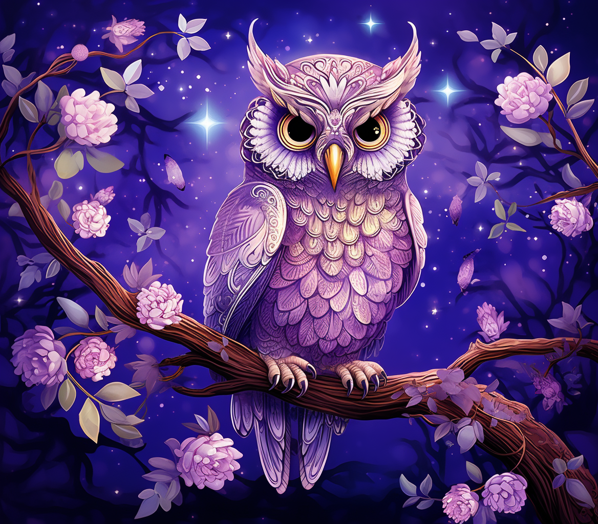 Purple Owl In A Tree Diamond Art Kit
