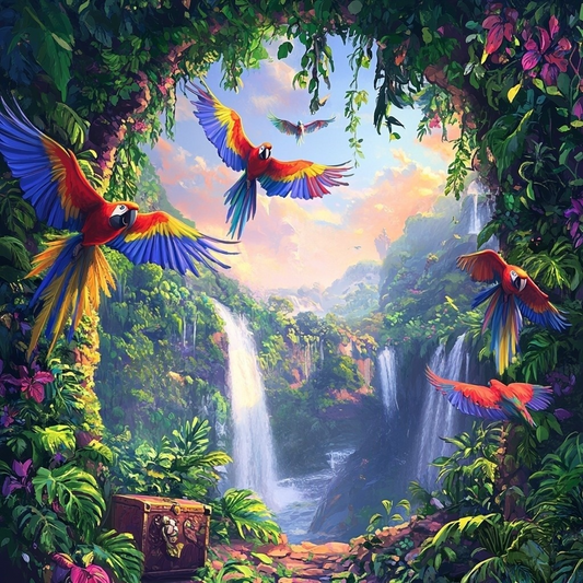 Waterfall Archway Parrots Diamond Art Kit