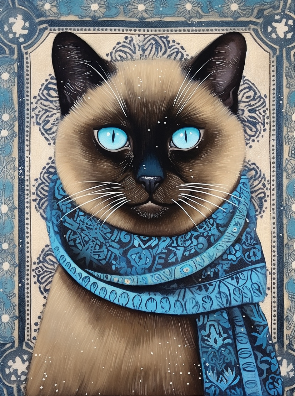 Blue Pattern Scarf Siamese Diamond Art Kit