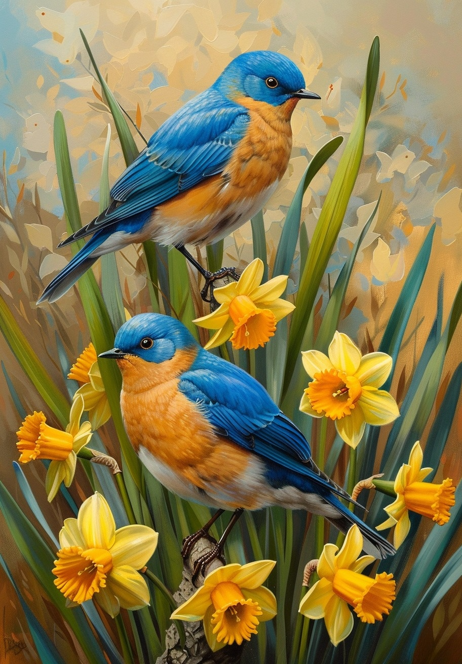 Two Birds Yellow Daffodils Diamond Art Kit