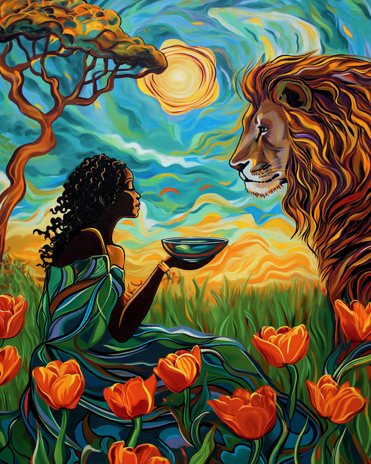 Woman And Lion Diamond Art Kit