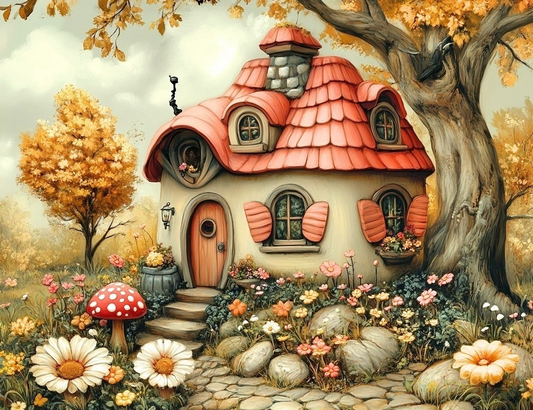 Pink Roof Fairy Cottage Diamond Art Kit