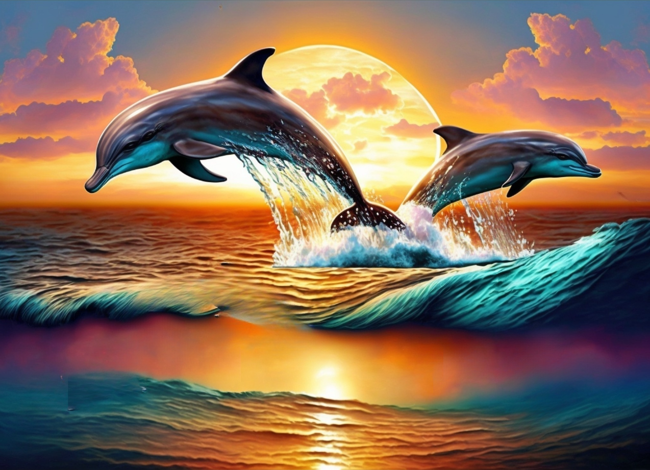 Two Jumping Dolphins Diamond Art Kit
