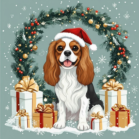 Chirstmas Arch Cavalier King Charles Spaniel Diamond Art Kit
