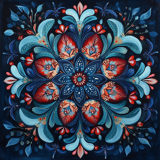 Red Center Blue Flower Mandala Diamond Art Kit