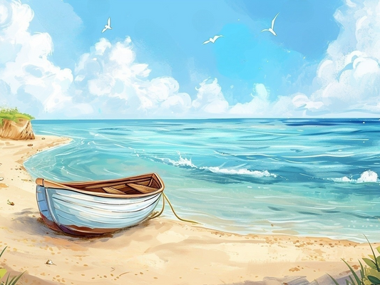 White Boat On The Beach Diamond Art Kit