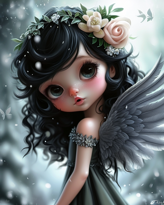 Grey Wing Angel Baby Girl Diamond Art Kit