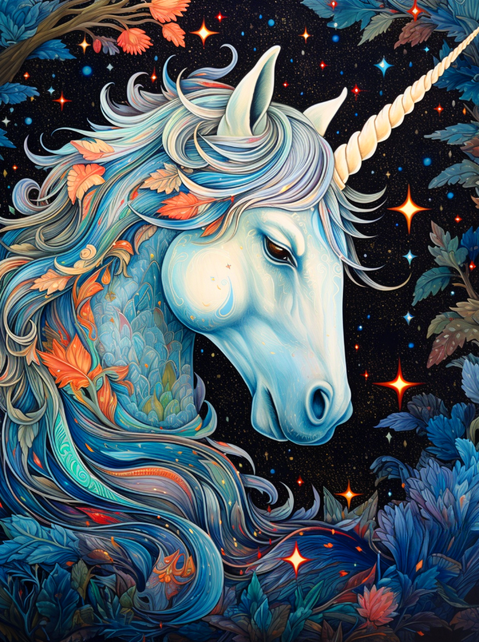 Spiral Horn Blue Unicorn Diamond Art Kit