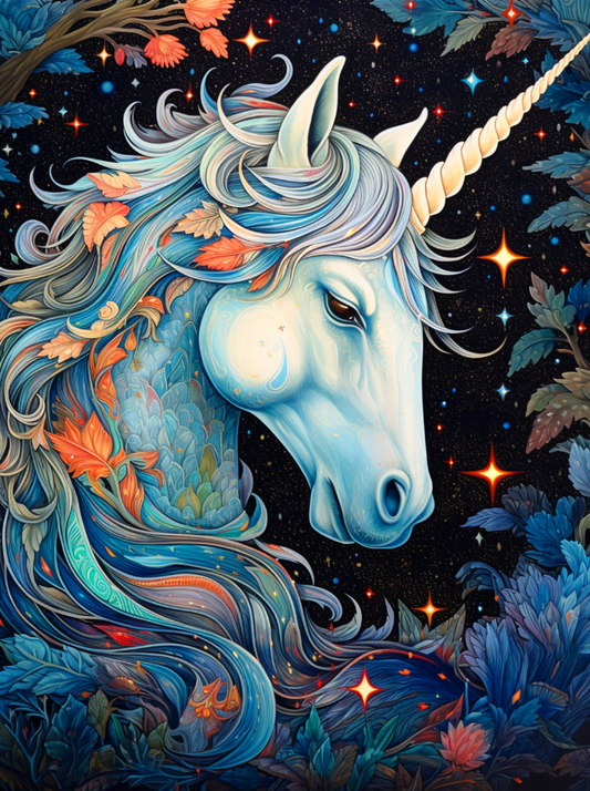 Spiral Horn Blue Unicorn Diamond Art Kit