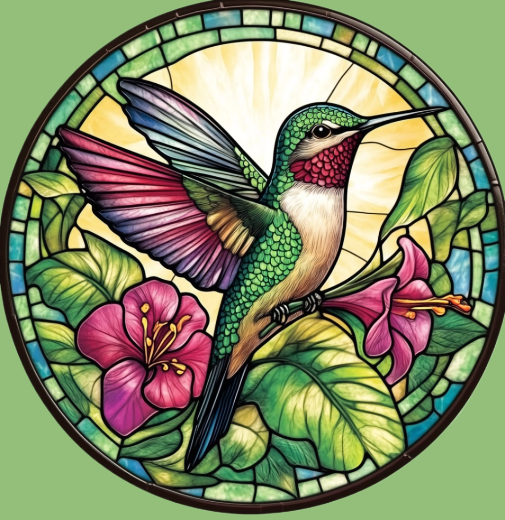 Abstract Pink Flower Hummingbird Circle Diamond Art Kit