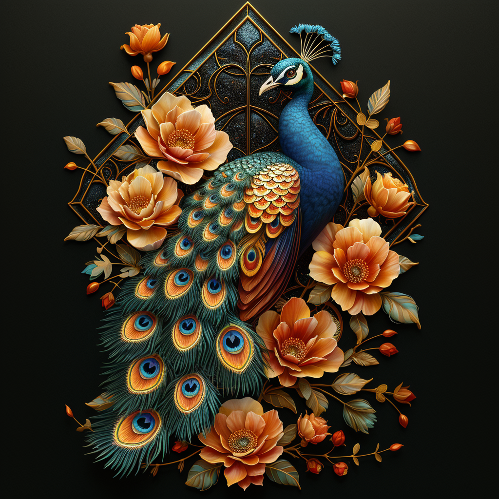 Pale Peach Flower Peacock Diamond Art Kit
