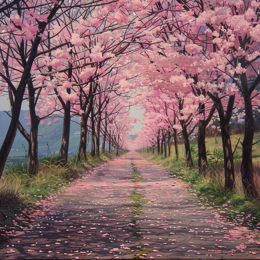 Pathway Lined With Cherry Trees Diamond Art Kit