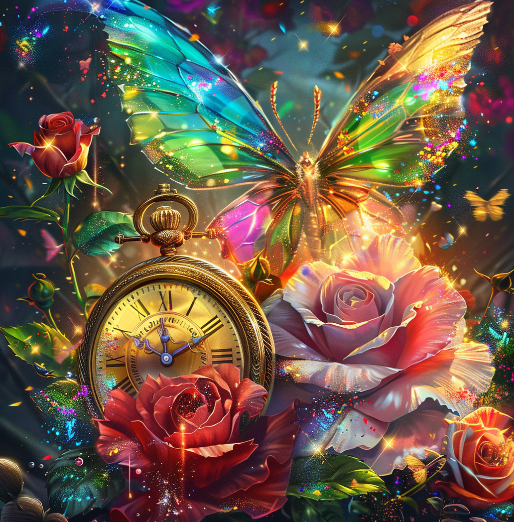 Pink Rose Pocket Watch Butterfly Diamond Art Kit