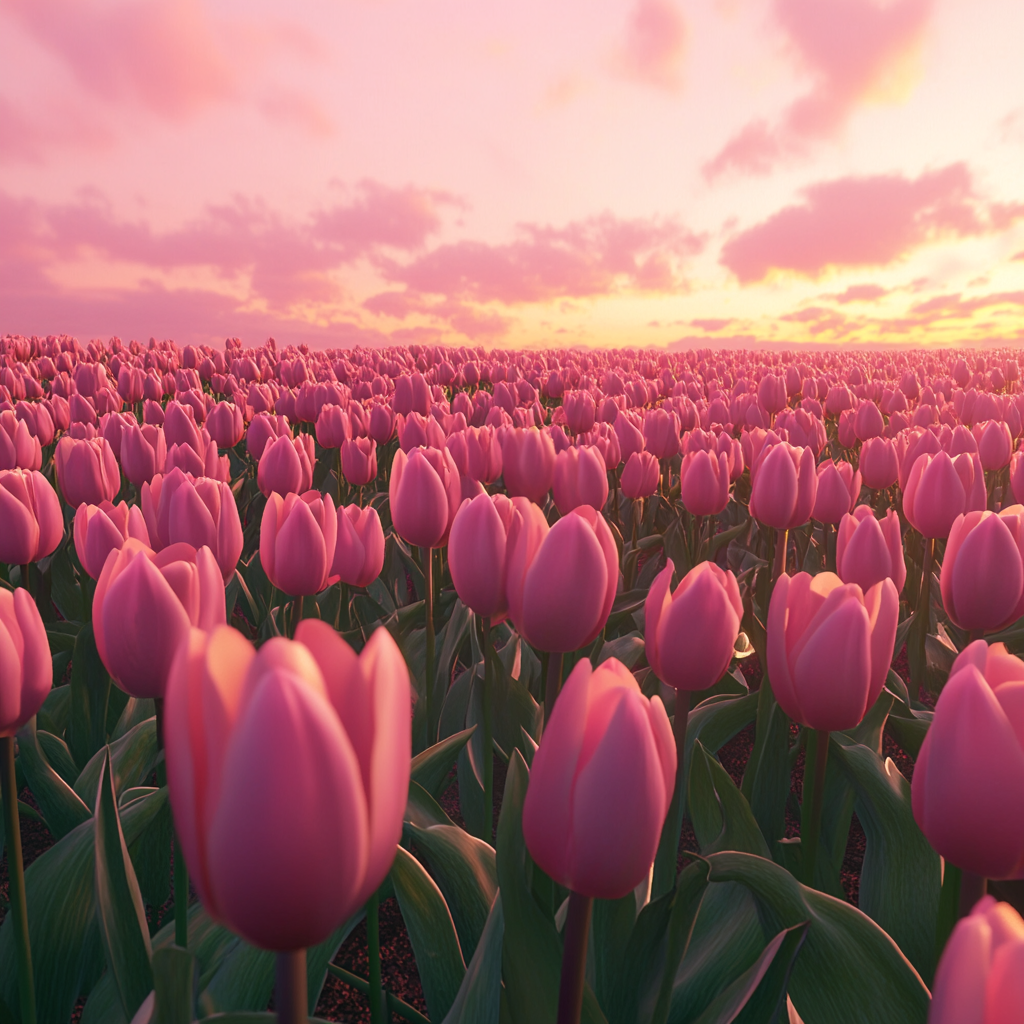 Pink Clouded Sky Tulip Field Diamond Art Kit