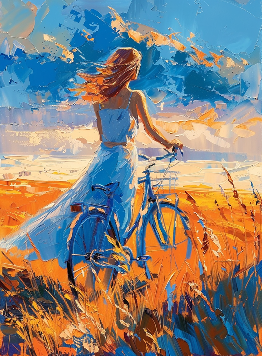 Blue Sky Blue Bike Girl Diamond Art Kit