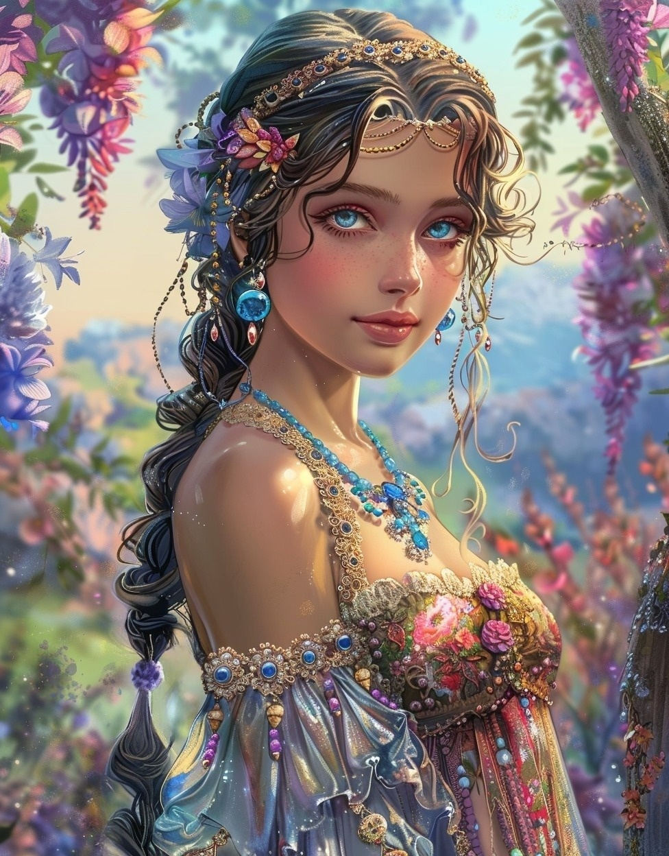 Beads And Flowers Girl Diamond Art Kit