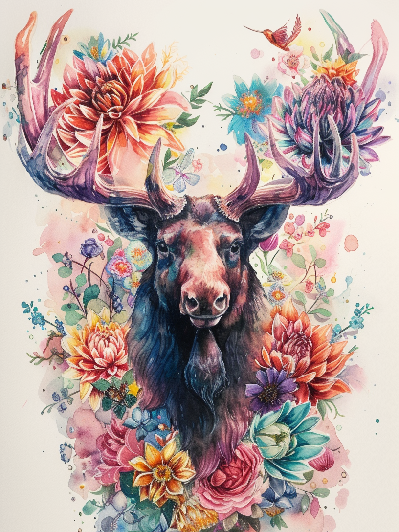 Moose In Flowers Diamond Art Kit