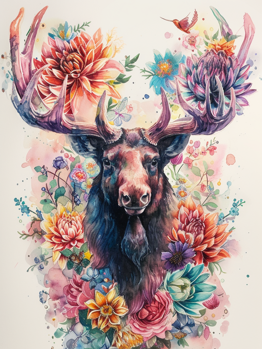 Moose In Flowers Diamond Art Kit