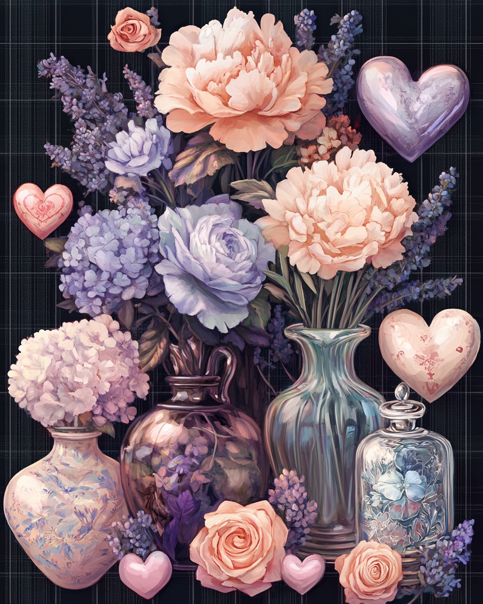 Peach Blue Peony Vases Diamond Art Kit