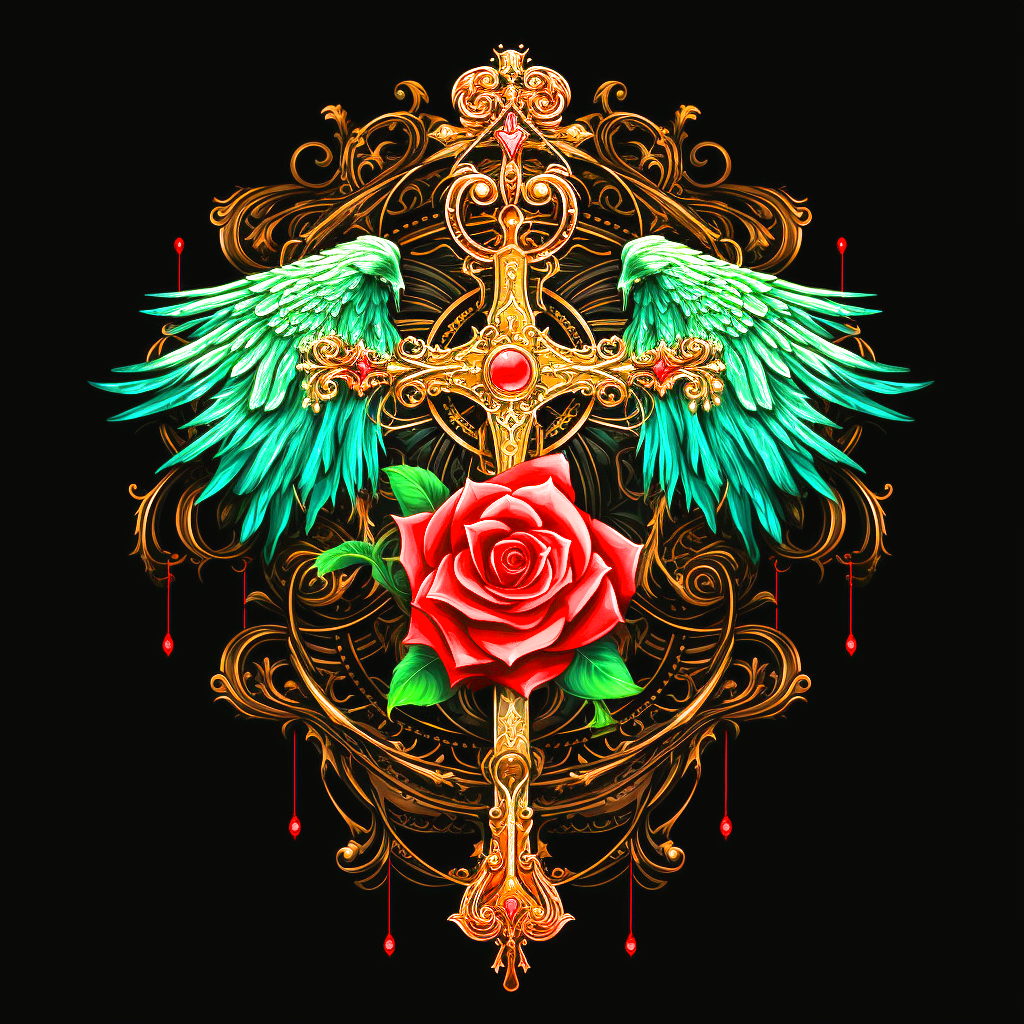 Green Wing Rose Cross Diamond Art Kit