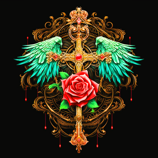 Green Wing Rose Cross Diamond Art Kit