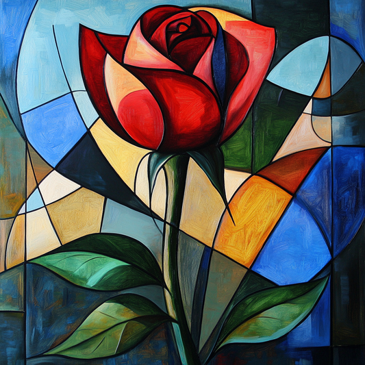 Blue Abstract Background Red Rose Diamond Art Kit