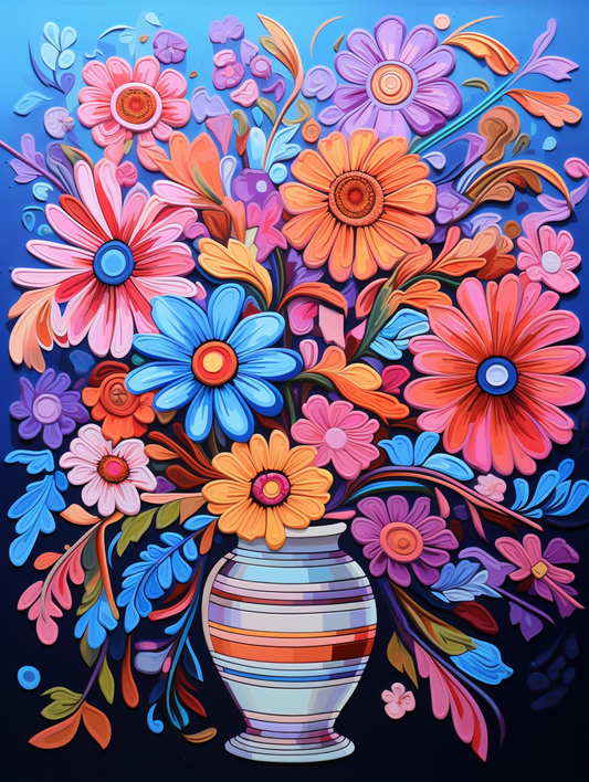 Striped Vase Abstract Flowers Diamond Art Kit
