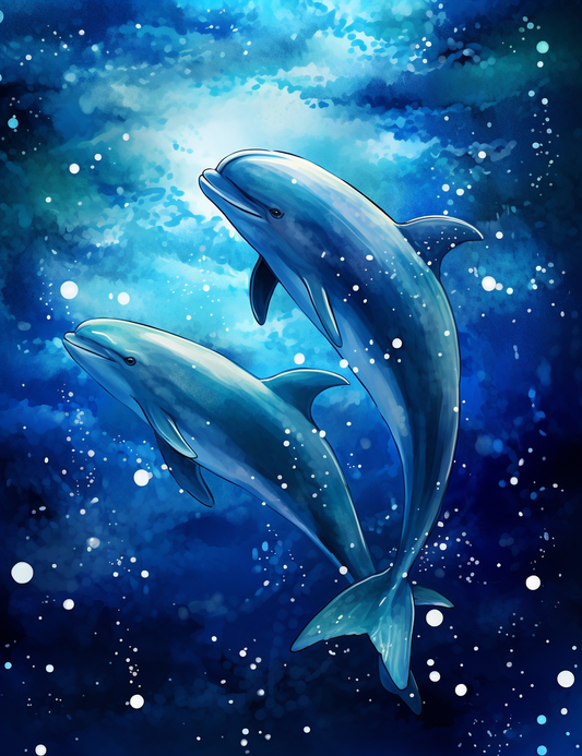 Two Blue Dolphins In The Water Diamond Art Kit