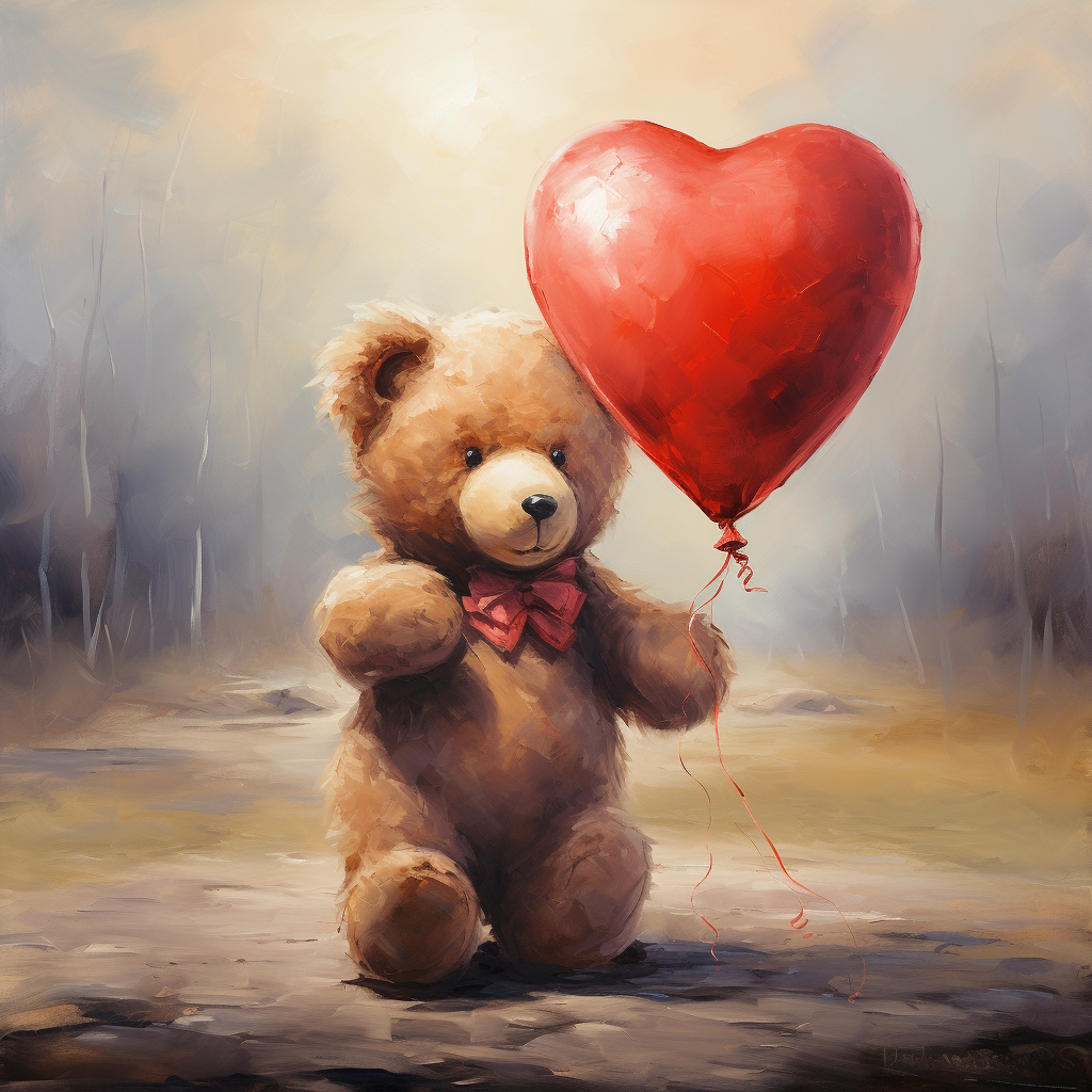 Teddy Bear With Red Heart Balloon Diamond Art Kit
